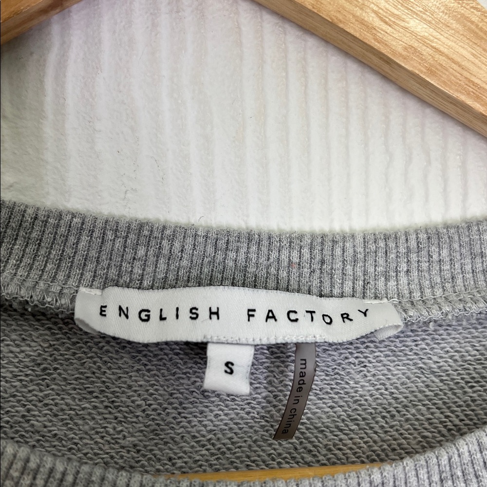 English Factory - Crewneck White Ruffle Open Elbow Grey Lightweight Sweatshirt S - Picture 7 of 9